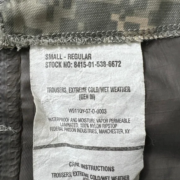 US Army Gen III ECWCS Gore-Tex Trousers Extreme Cold Wet‎ Weather Pants Small R